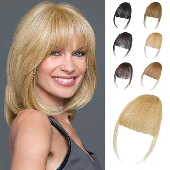 Frange Sintetiche Finte Effetto Naturale, Extension Capelli Frontali, Posticci Neri Marroni con Clip, Doppie baffine per Acconciature