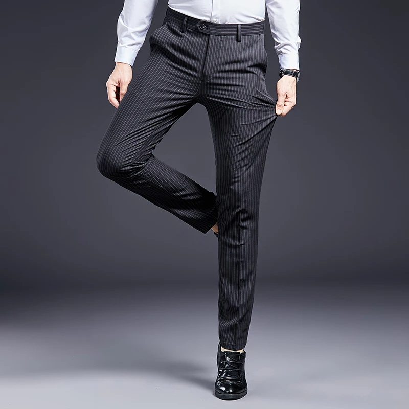 High Quality Men Suit Pants Smart Casual Office Trousers Business Pants For Men Wedding Party Dress Trousers Mens Stripe Pants 4