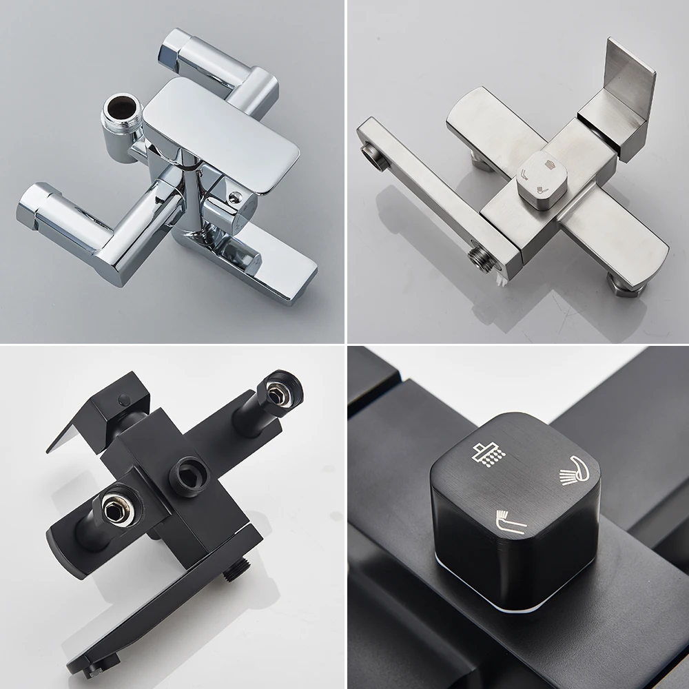 Bathroom Shower Faucet Set POIQIHY Black Bathroom Shower Faucet Set Wall Mount 8" Rainfall Shower Head With Handheld Sprayer Bathtub Mixer