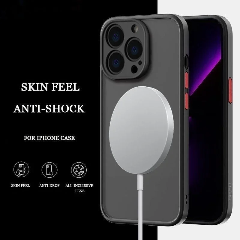 Shockproof Armor Matte Magnetic Wireless Charging Case with MagSafe Compatibility