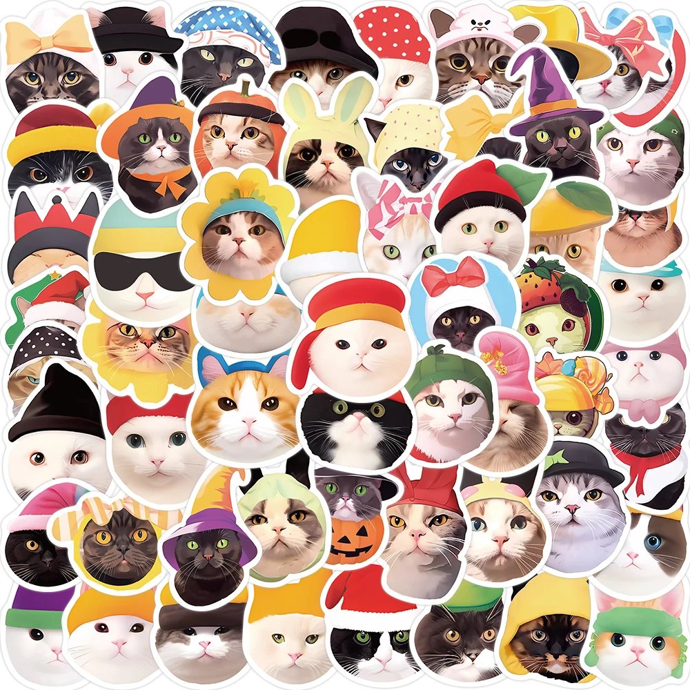 10 30 50pcs art museum literary famous paintings stickers diy travel luggage guitar fridge laptop cool graffiti sticker decal 10/30/59PCS Cute Cat And Hat Meme Cartoon Stickers Fridge Guitar Laptop Motorcycle Travel Waterproof Cool Graffiti Kid Sticker