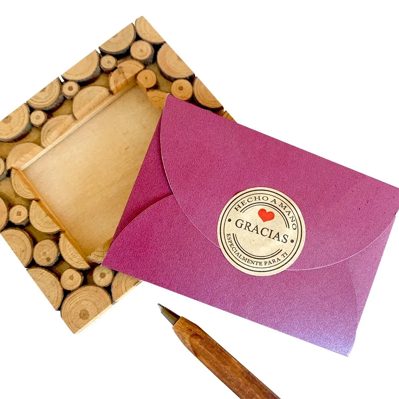 Self Adhesive Stickers 35mm GRACIAS Kraft Red Love Heart Sealing 100pcs/bag