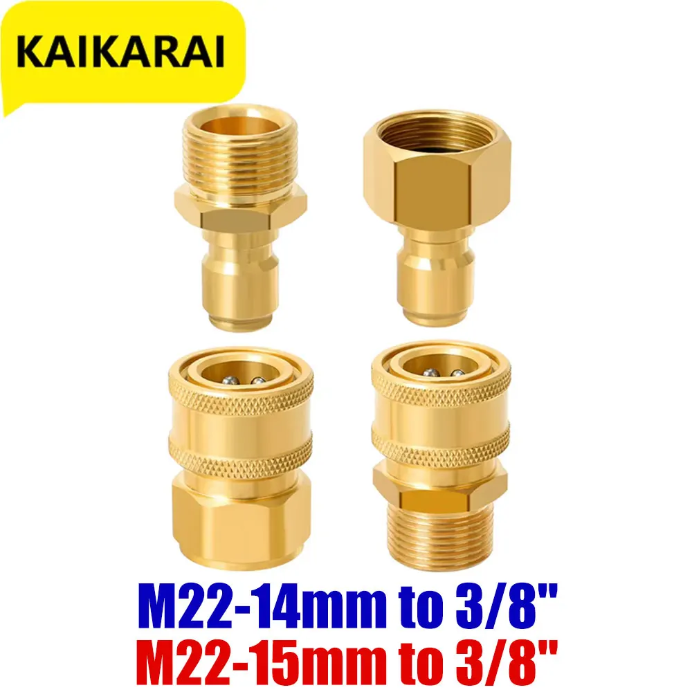 Set 4 Adattatori Per Idropulitrice – Raccordi In Ottone M22 3/8'' E 1/2'', Innesto Rapido, Resistenza 5000 PSI