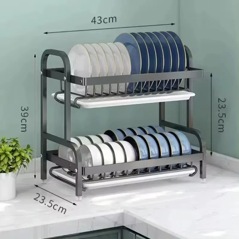 Dish Drying Rack 3-Tier Compact Kitchen Dish Rack Drainboard Set Large Rust-Proof Dish Drainer Holder Kitchen Racks 6
