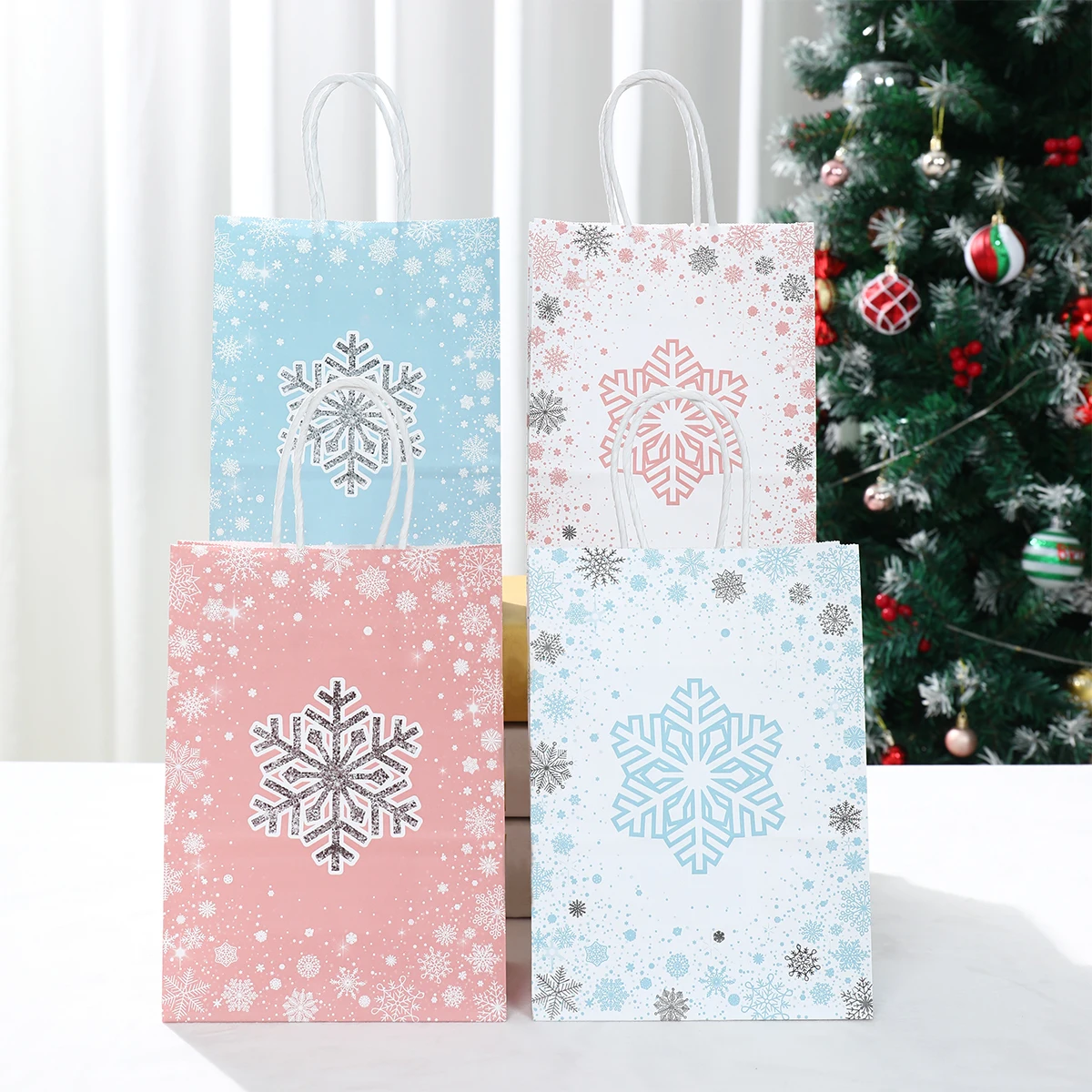 Christmas Santa Claus Snowflake Kraft Paper Handbag Marry Christmas Party Decor Home Navidad Natal Noel New Year
