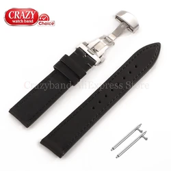 Elegant Brown Calfskin Leather Watch Strap with Butterfly Buckle - 18mm (Black)