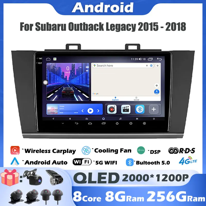

For Subaru Outback Legacy 2015 - 2018 Android 14 Car Radio Multimedia Video Player Navigation GPS Carplay Auto DSP RDS