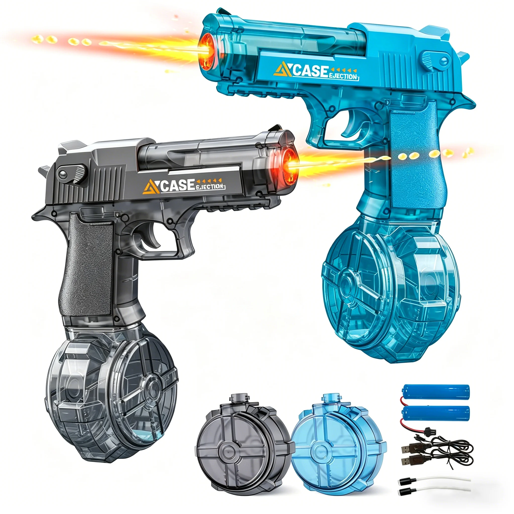 Manual & Electric Water Gun for Kids & Adults, With Lights & Rechargeable Water Blaster for Summer Pool Beach Outdoor Squirt Gun