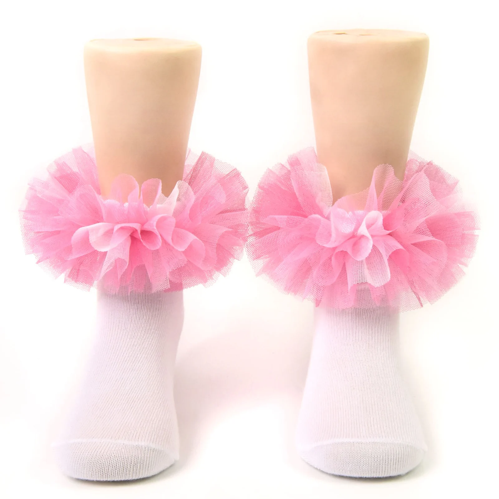 Girls' Ruffle Ankle Socks – Lace Trim & Heart Pattern, 6-Pair Set