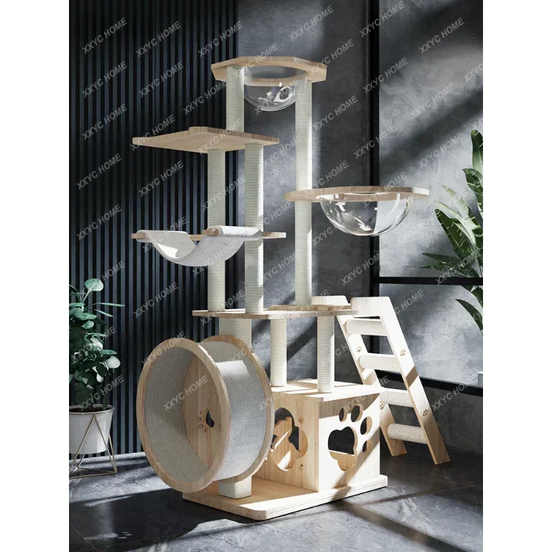 Cat Climbing Frame Solid Wood Nest Cat Tree Integrated Solid Wood Rack Tower Space Capsule Sisal Large Shelf
