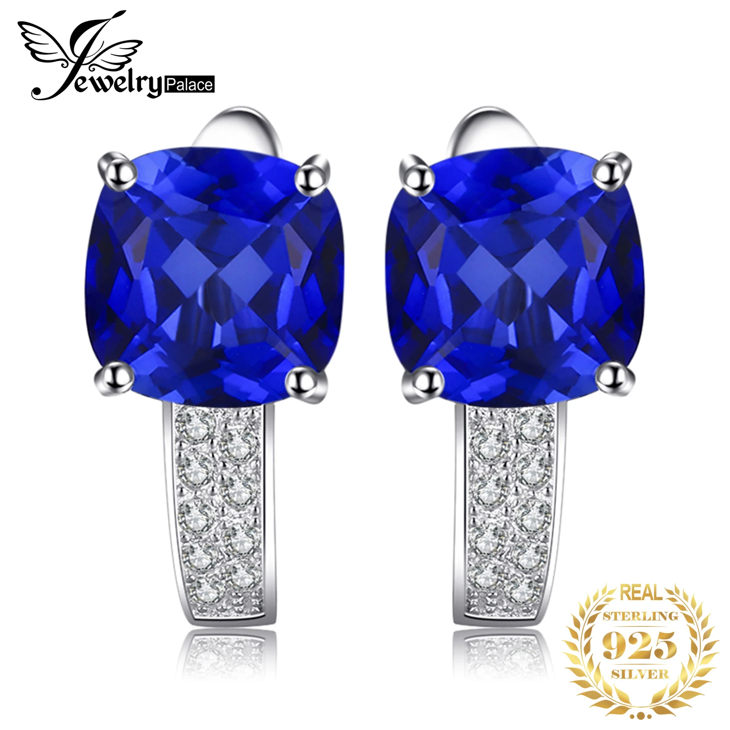 Cushion 4.4ct Created Blue Sapphires 925 Sterling Silver Clip Earrings Women Fashion Statement Gemstone Jewelry ear clip earrings,clip earrings