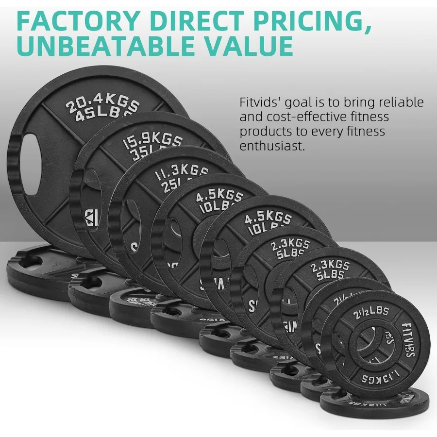 Fitvids Cast Iron 2Inch Weight Plates Including 5FT Barbell Bar Safely Locks 110 Pounds Set 95 Lbs Plates + 15 Lbs Barbell Bar