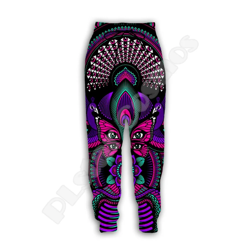 Calças psicodélicas unisex Buddha Mandala, corredores de