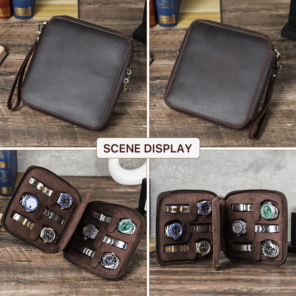 2/4/6/8 Slots Watch Storage Box Carry Case Watch Display Organizer Box Holder Display Genuine Leather Zipper Case