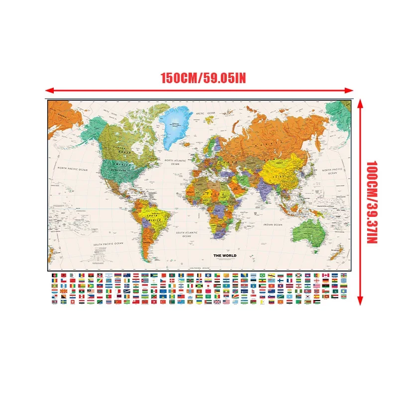 World Map Poster Retro World Physical Map 150x100cm For Education Home Decoration