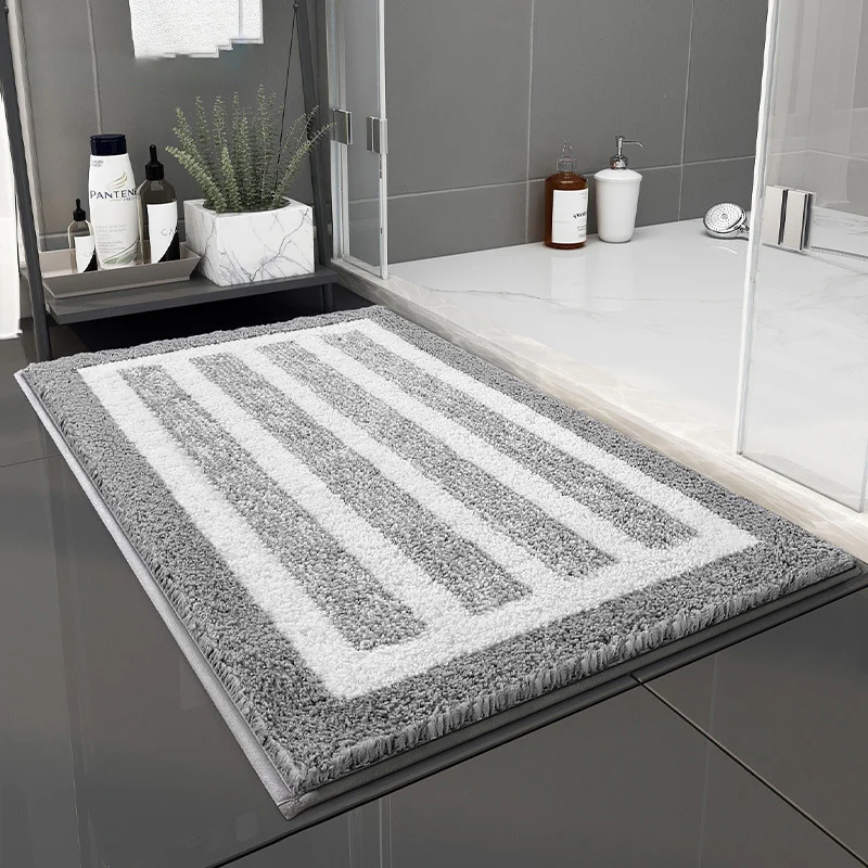 Large Bath Mats White/Grey Patterned Non Slip Absorbent Washable