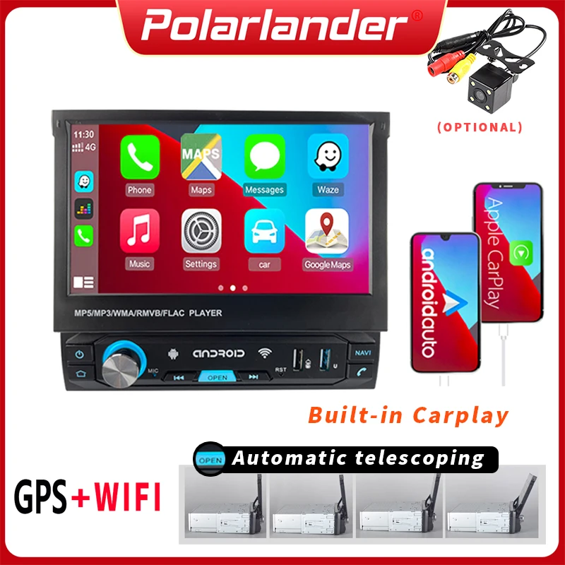 1DinRetractableTouchScreenRadioCarStereoAudio7inchMP5MP4