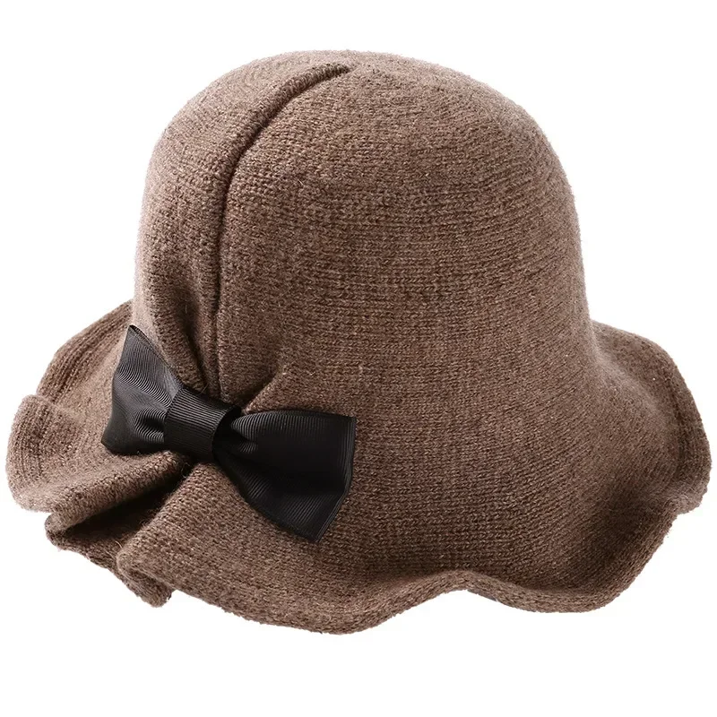 Autumn Winter Fedoras Women Hat Elegant Vintage Bowknot Wool Ladies Hat Dome Felt Wedding Church Jazz Cap Female Bow Bowler women hat
