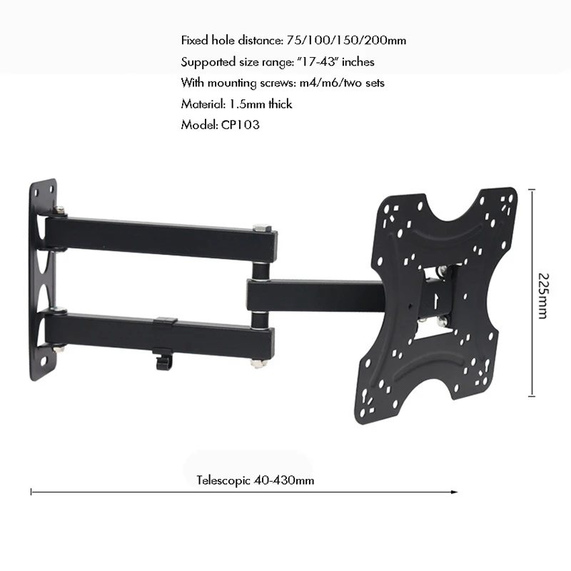 TV Wall Mount Swivel Tilt Rotation Full Motion Adjustable Articulating for Most 17-43 inch LED, LCD Monitor Wall Mount