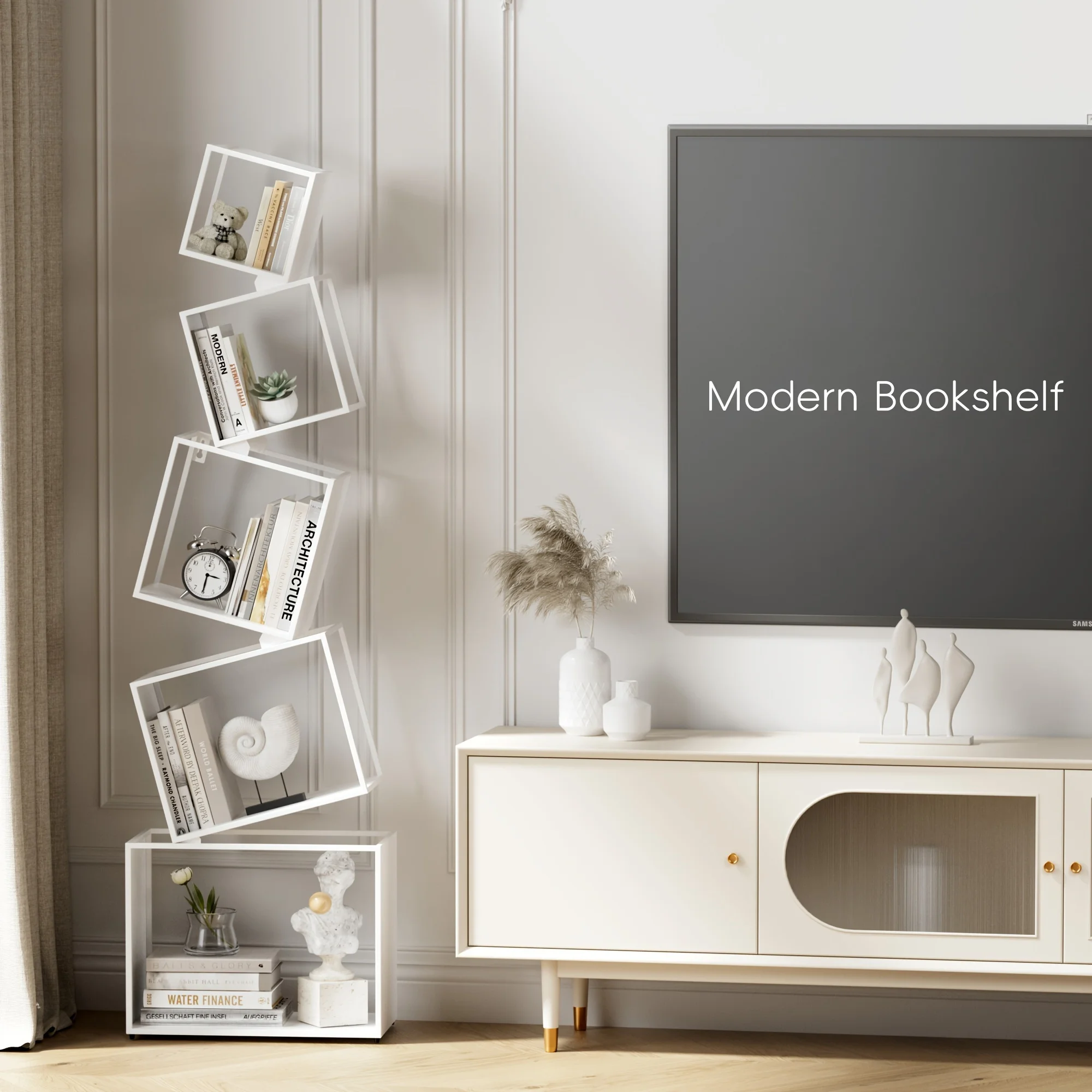 Modern 5-Tier Bookshelf White Metal Bookshelf 73 Inch High Book Rack Home Office Storage Organizer for Books & Supplies