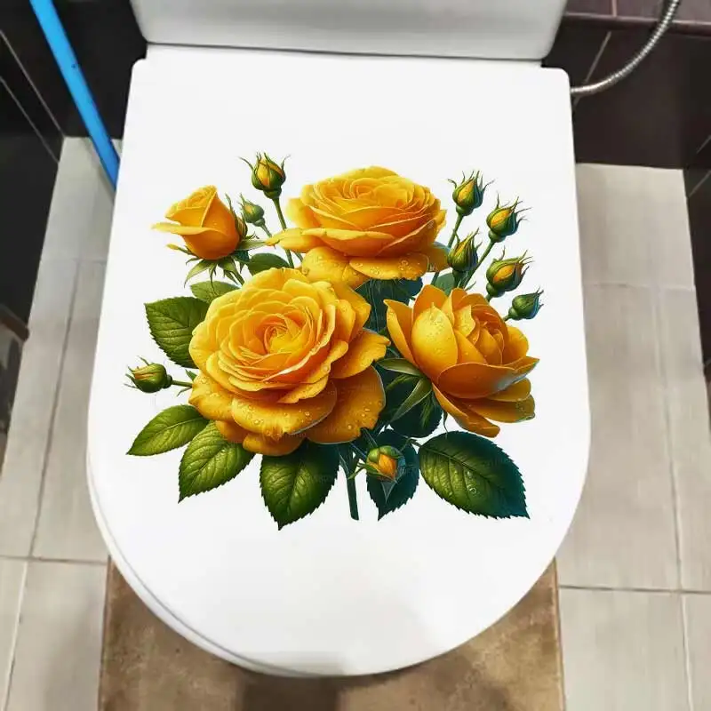Watercolor Rose Wall Sticker Bathroom Toilet Decor Living Room Cabinet Refrigerator Home Decoration Decals Stickers S494