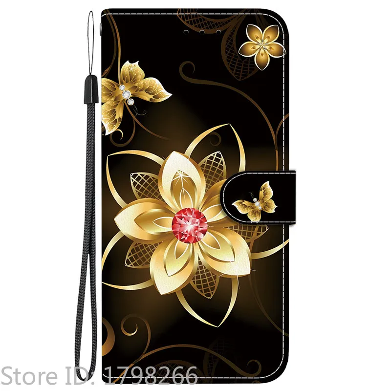 Elegant Colored Flower Wallet Phone Case - Magnetic Flip Leather Cover with Cute 3D Pattern
