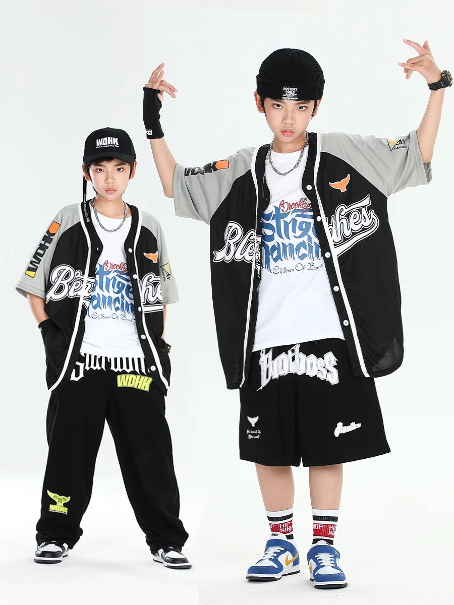 

2024 Ballroom Hip Hop Dance Costumes For Girls Loose Baseball Uniform Outfits Boys Streetwear Jazz Stage Rave Clothes DQS16352