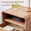 100% Solid Oak Wood Nightstand with Drawer & Storage Shelf - Practical Mid Century Modern Nightstand for Bedroom, Dormitory (Nat 4
