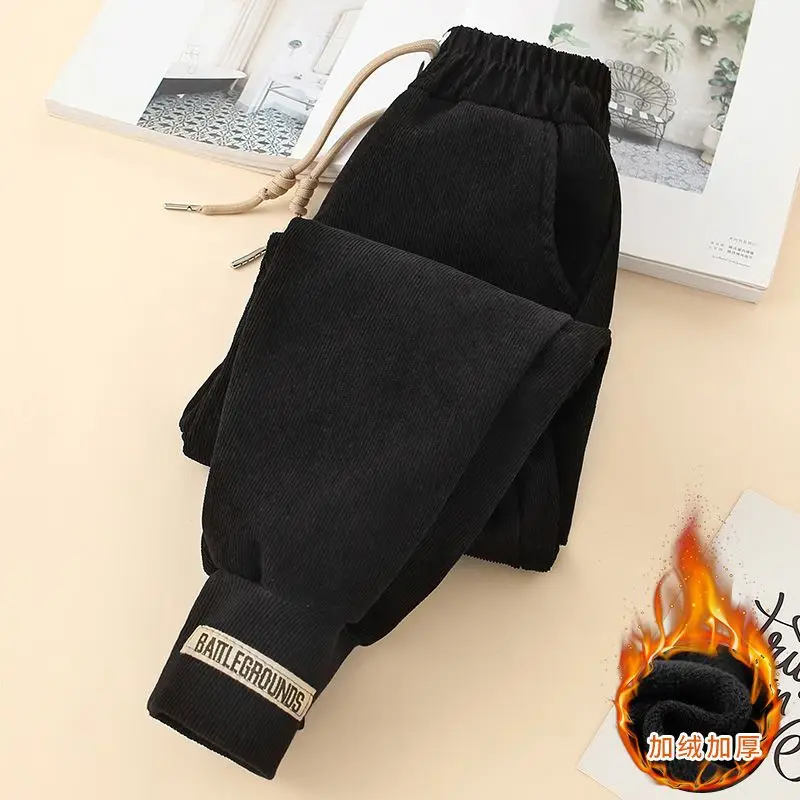 

Children's Corduroy Pants 2023 Autumn Girls Causal Sport Cuffed Drawstring Elastic Waist Plush Thickened Warm 3-12 Years Old