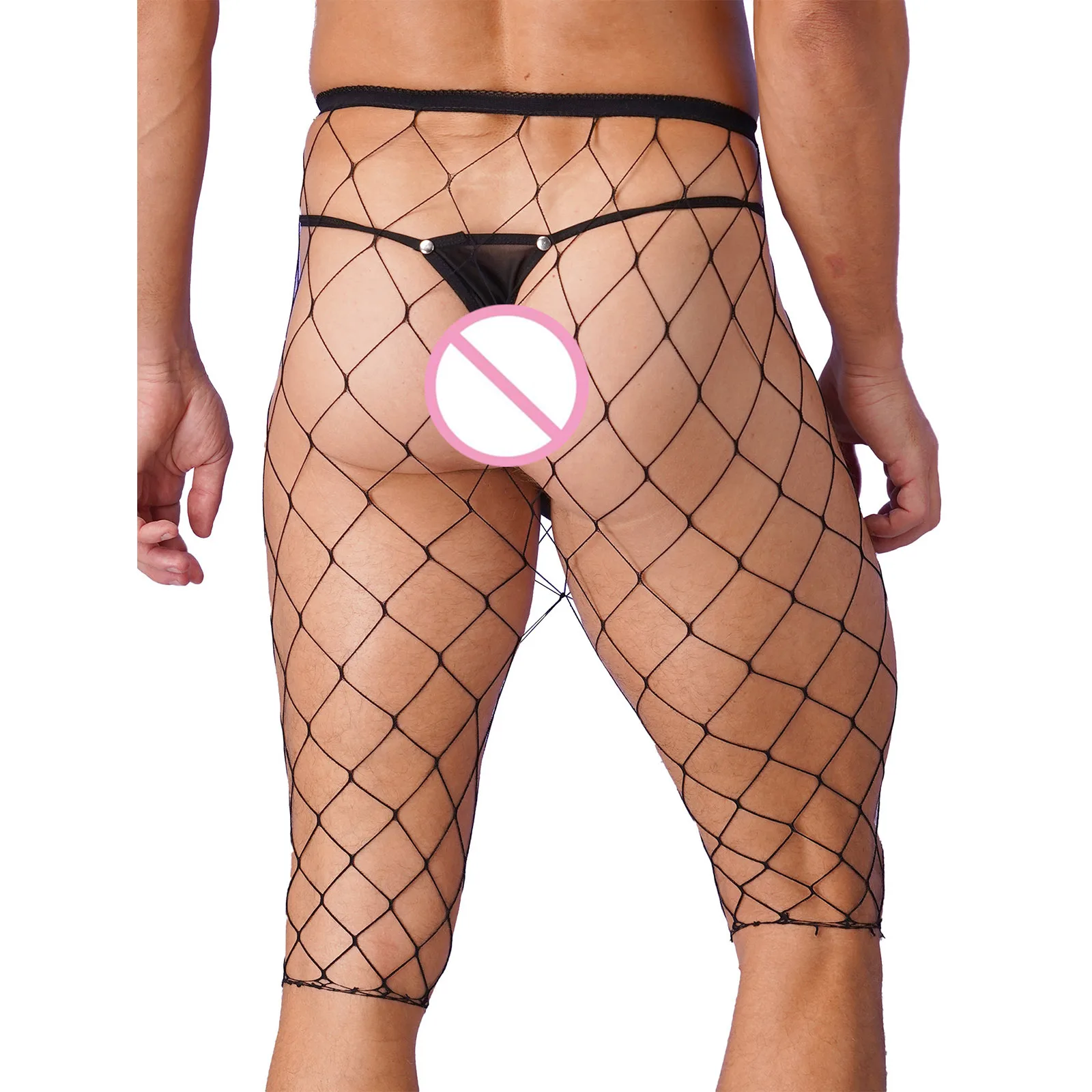 Mens Fishnet Mesh Shorts See Through High Waisted Knee Length High Stretchy Legging Half Pants Pool Party Nightclub