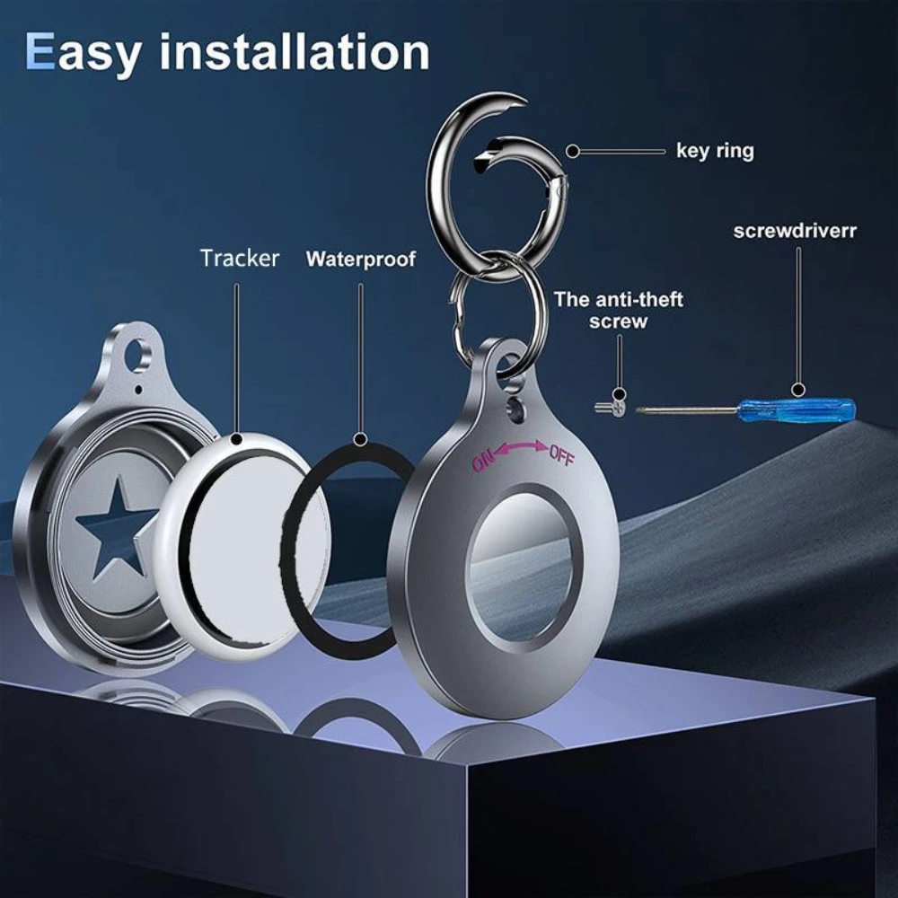 Airtag Case IPX8 Waterproof Keychain Aluminum Metal Protector for Apple Air tag Wallet Luggage Cat Dog Pets