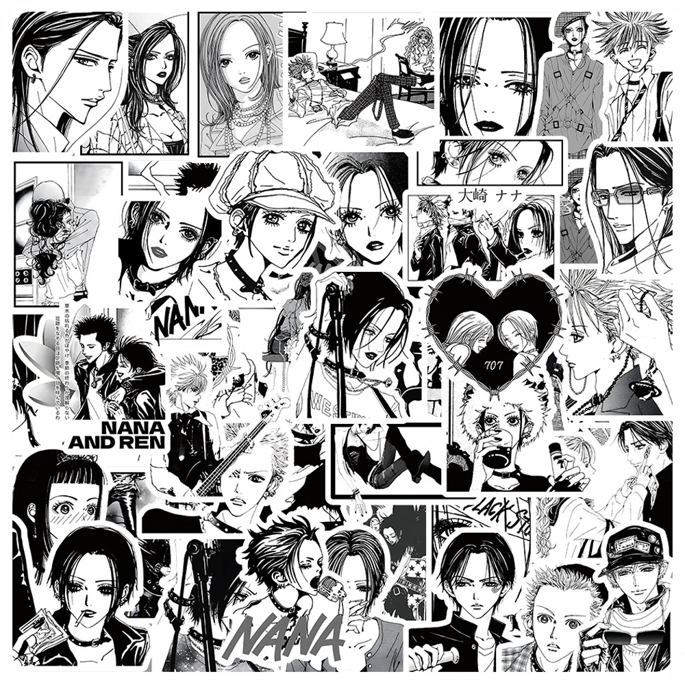 

10/30/60PCS Black White Japanese Anime NANA Stickers Cartoon Decals Graffiti Suitcase Laptop Phone Stationery Cool Sticker Packs