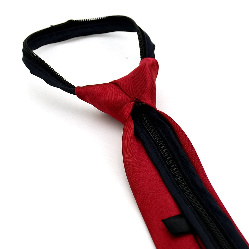 Pre-tied Neck Tie for Girls Boys Kid Skinny Zipper Lazy Red Solid Color Slim Narrow Bridegroom Party