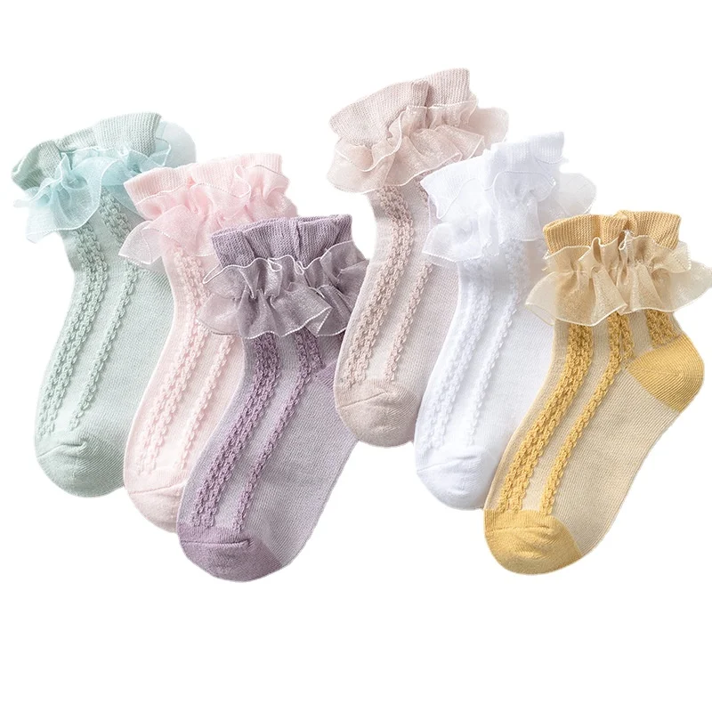 

Baby Girls Kids Lace Ruffle Dance Socks Princess Mesh Children Ankle Short Breathable Cotton White Pink Blue Toddler Sock