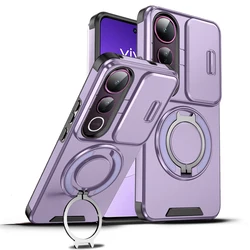 Magnetic Shockproof Phone Case with Rotating Ring Bracket - Durable Hard PC & Soft TPU Design for Vivo V50 Lite (Purple)