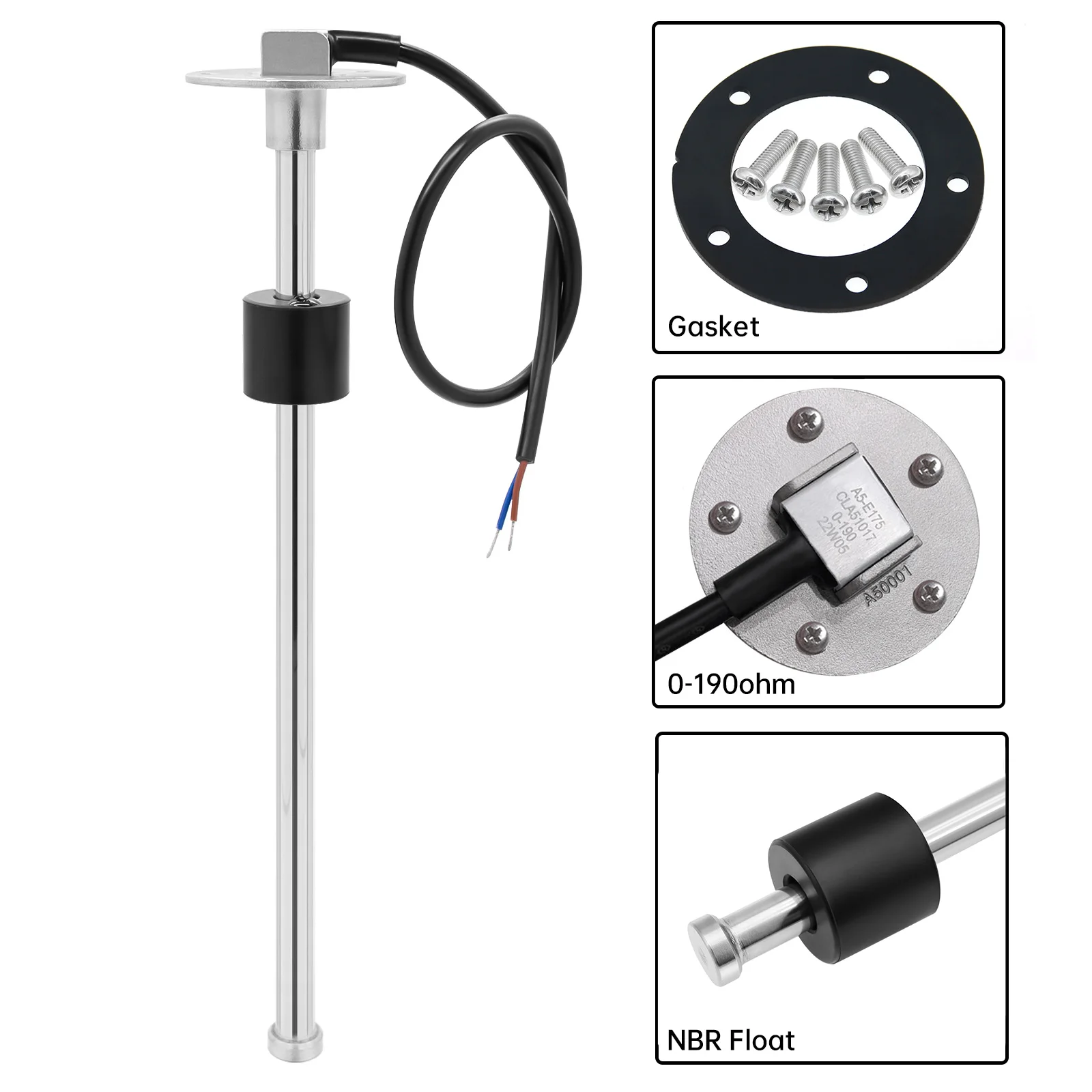 0-190 Ohm Brandstofniveausensor/Waterniveau Roestvrijstalen A5-sensor Voor Auto-Autoboot Watertankniveau Indicato Brandstofniveaumeter