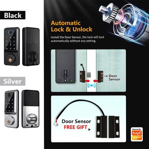 가정용 방수 스마트 데드볼트 잠금 장치, 알렉사 와이파이 블루투스 TTlock 앱, 생체 인식 지문 디지털 키패드 입력 문짝 잠금 장치 3