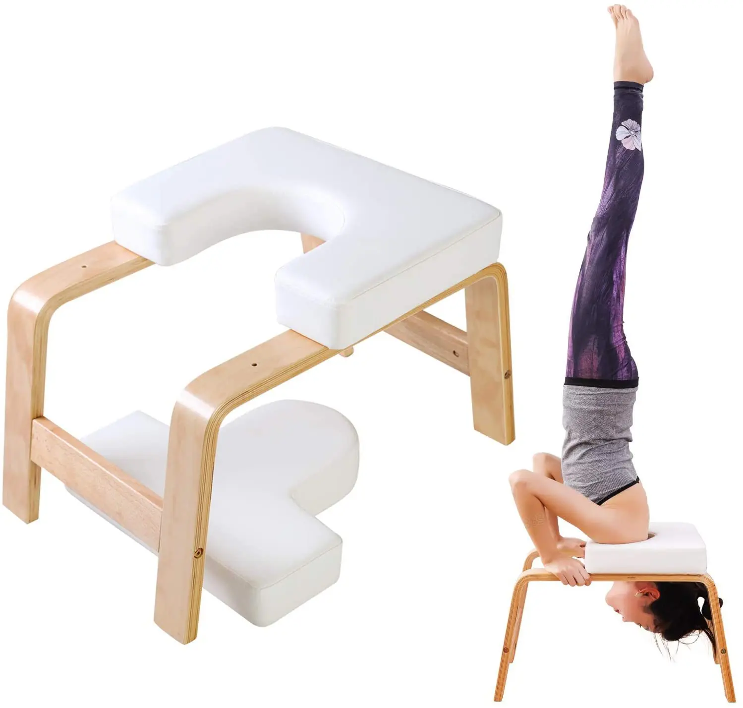 

Wooden Yoga Headstand Bench Wood Stand Inversion Chair For Relieve Fatigue And Shape Body Yoga Inverted Stool with PU Pad