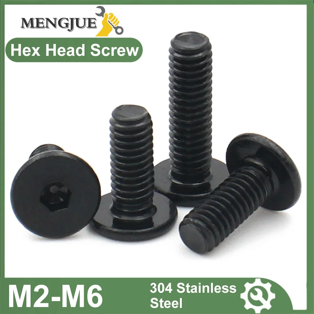 Black Stainless Steel M2 M2.5 M3 M4 M5 M6 CM Hex Hexagon Socket Ultra Thin Super Low Flat Head Allen Cap Screw Bolt 10pcs socket cap head screw