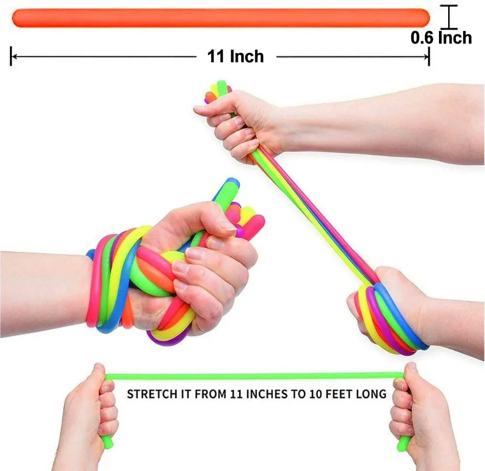 6 Pack Stretchy String Fidgets Sensory Toys Resistance Squeeze Strengthen Arms Noodle Stress Reliever Toys for Kids Adults 2