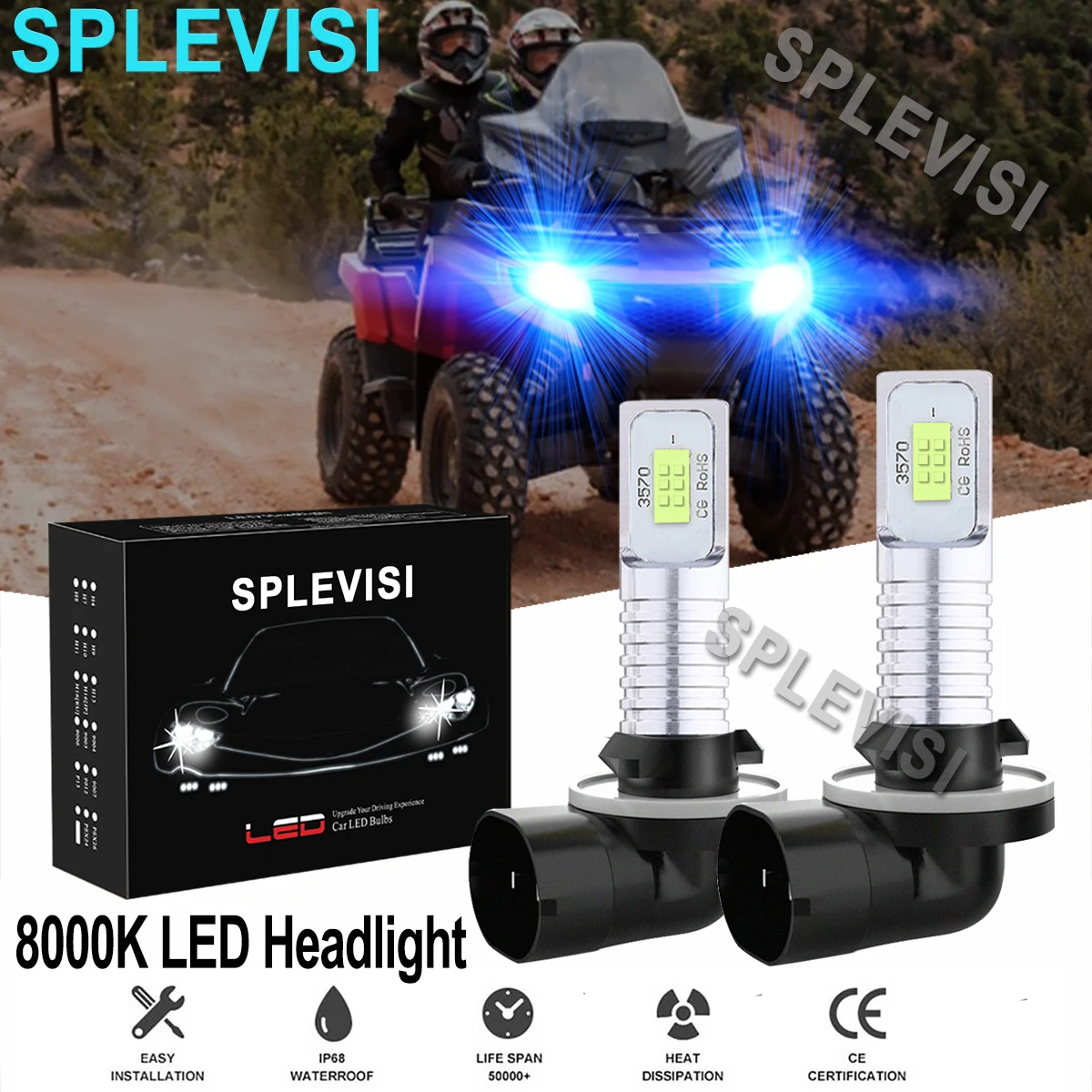 2PCS 8000K Ice Blue 35W LED Headlight Bulbs Kit For Arctic Cat 400 500 650 700 1000