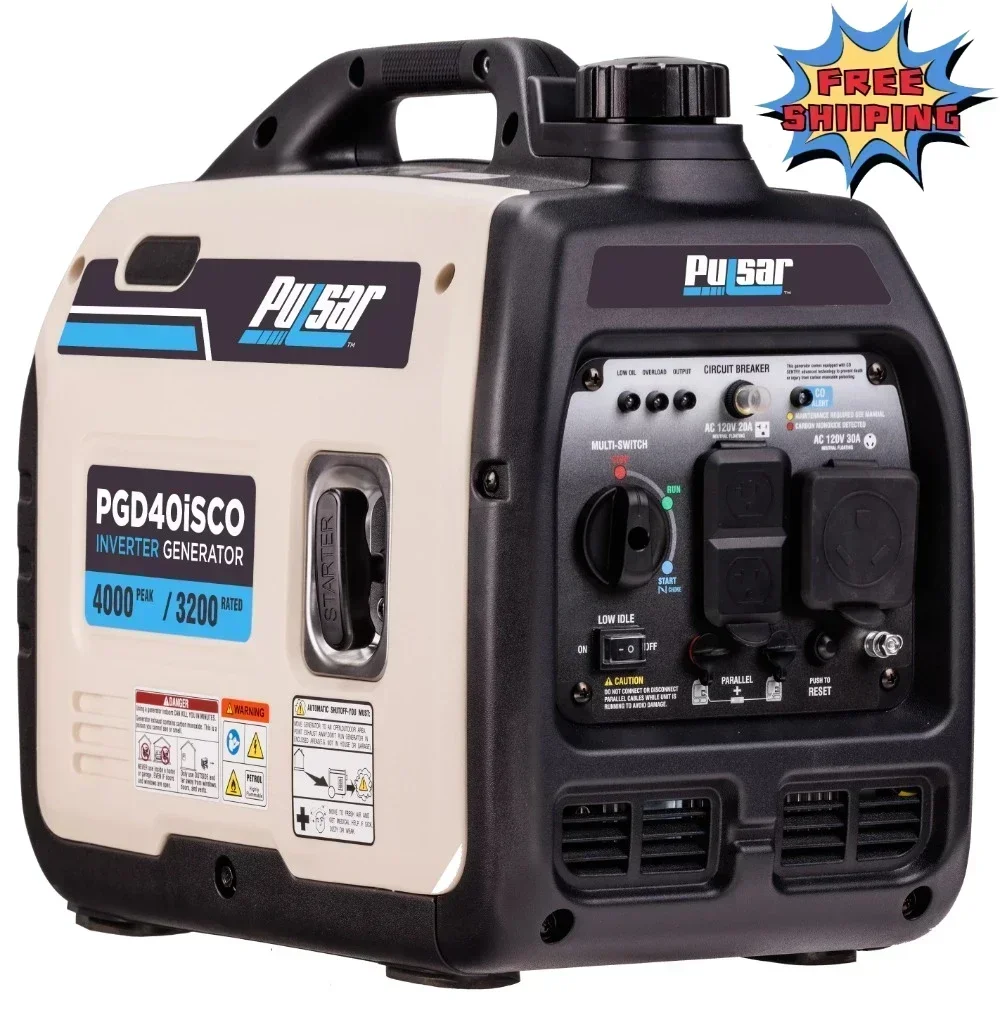 Pulsar 4000-Watt Super Quiet Gas Powered Inverter Generator with CO Sentry USA NEW