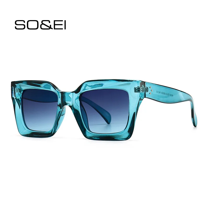 

SO&EI Retro Cat Eye Women Sunglasses Fashion Brand Designer Blue Purple Square Sun Glasses Men Shades UV400 Female Nails Eyewear