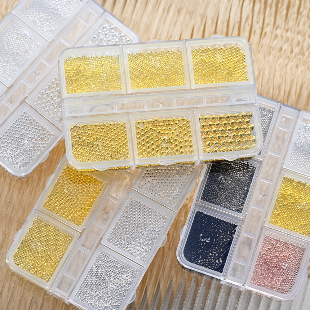 6Grids Mixed Size Stainless Steel Caviar Beads Nail Charms