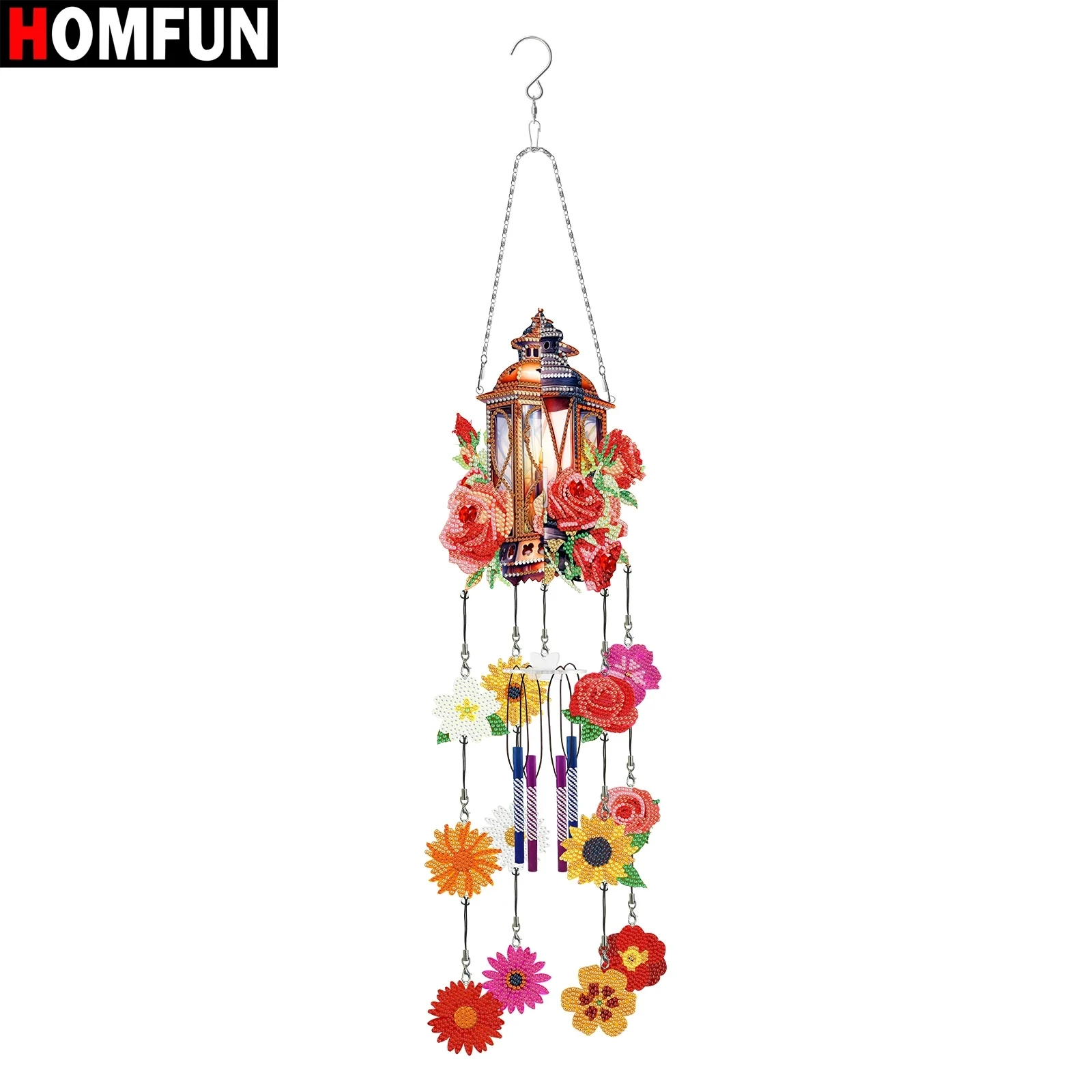 

HOMFUN DIY Двухсторонняя ветряная колокольчик Роза фонарик цветок алмазная живопись Точка Подвеска вышивка оконная подвеска Сад домашний декор
