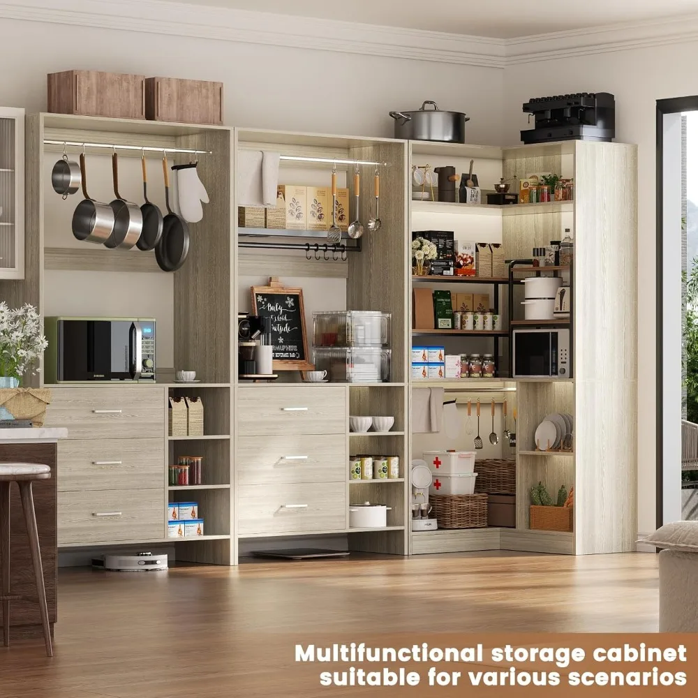 Closet System with 6 Drawers, 4 Hanging Rods & Corner Tower, Corner Closet System with Hanging,92.6" L-Shaped Walk-In, Wardrobes 6