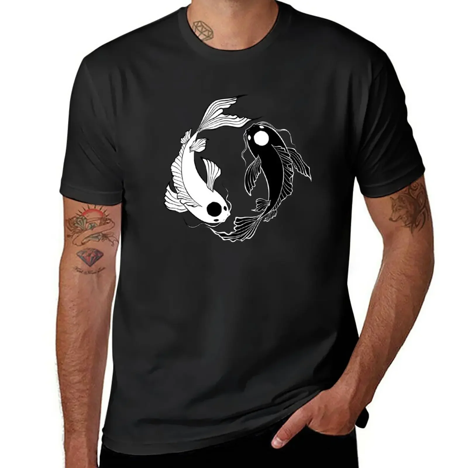 

Футболка Tui and La - Yin and Yang Koi Fish винтажная одежда летние топы большие черные футболки для мужчин