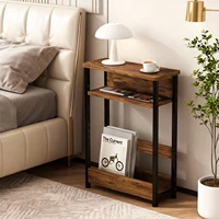 Table d'appoint étroite avec étagère de rangement, table d'appoint mince à 3 niveaux avec porte-revues, tables fines de canapé modernes pour petits espaces 5