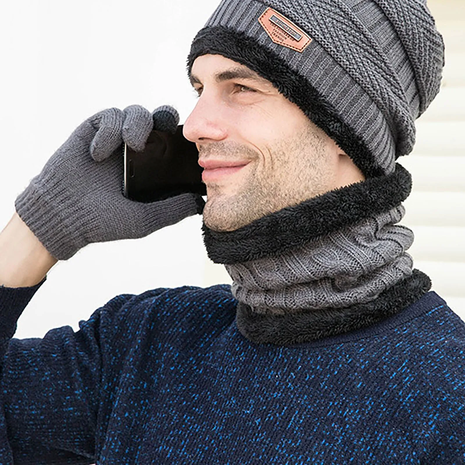 Winter Men Knitted Hat Scarf And Gloves Winter Solid Warm Knitted Set Warm Gifts For Male