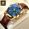 OLEVS New Men's Fashion Watch With Brown Leather Strap.Men Casual Sports Quartz Movement Waterproof Watch Men's Watch 2872